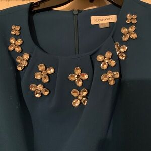 Calvin Klein Collection Blue Dress with Silver Embellishments